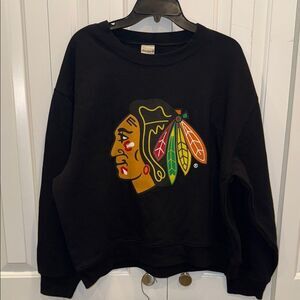 Chicka-d Black‎ Crewneck Sweatshirt with Colorful Feather Emblem